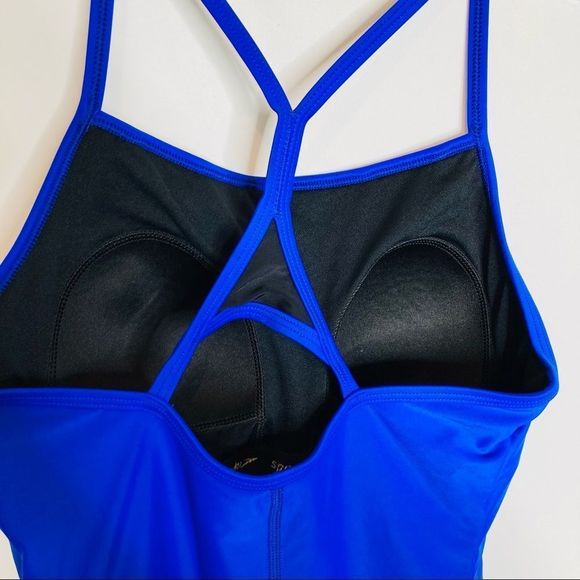Speedo Blue Racerback Athletic Training One Piece Swimsuit Black Stripe - Picture 6 of 8